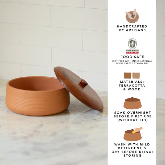 Terracotta Curd Setter With Wooden Lid- Large