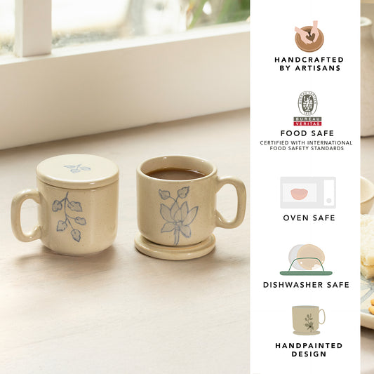 Fiore Ceramic Mug Set of Two with Lid
