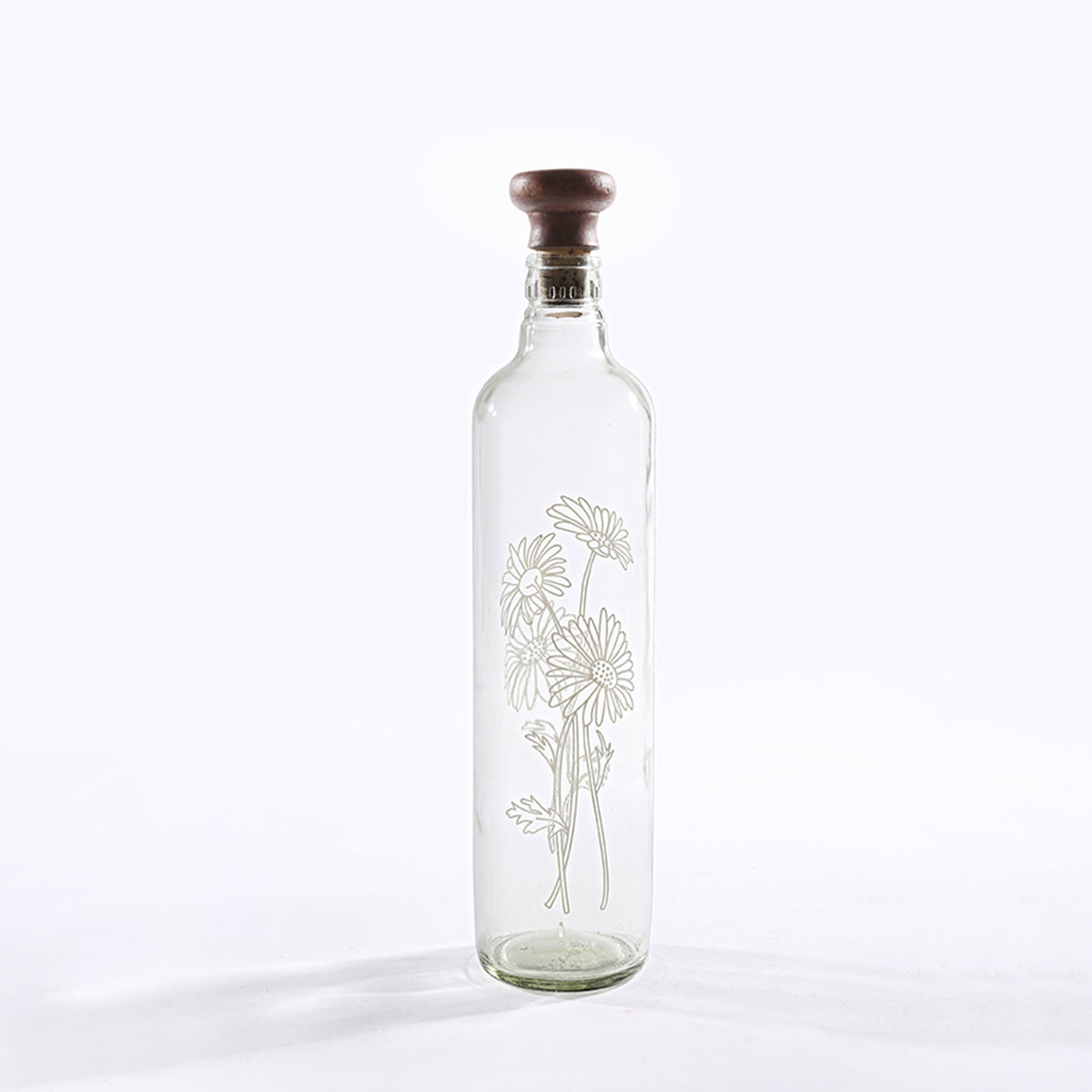 Daisy Glass Water Bottle With Wooden Stopper