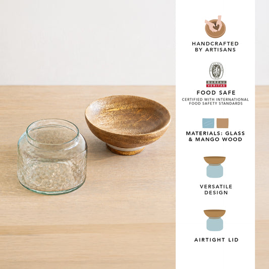 Twain Glass Jar with Wooden Bowl - small
