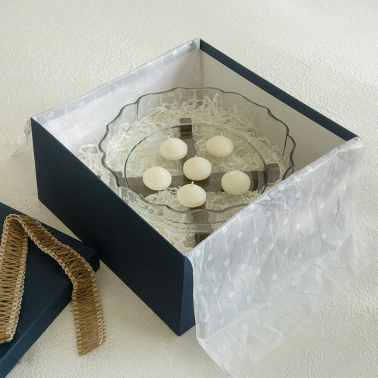 Wave Glass & wood Bowl with Floating candle Gift Set