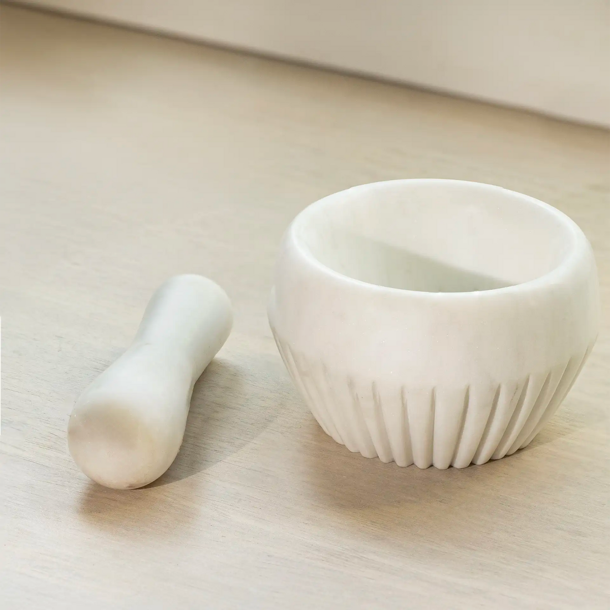 ribbed marble mortar pestle