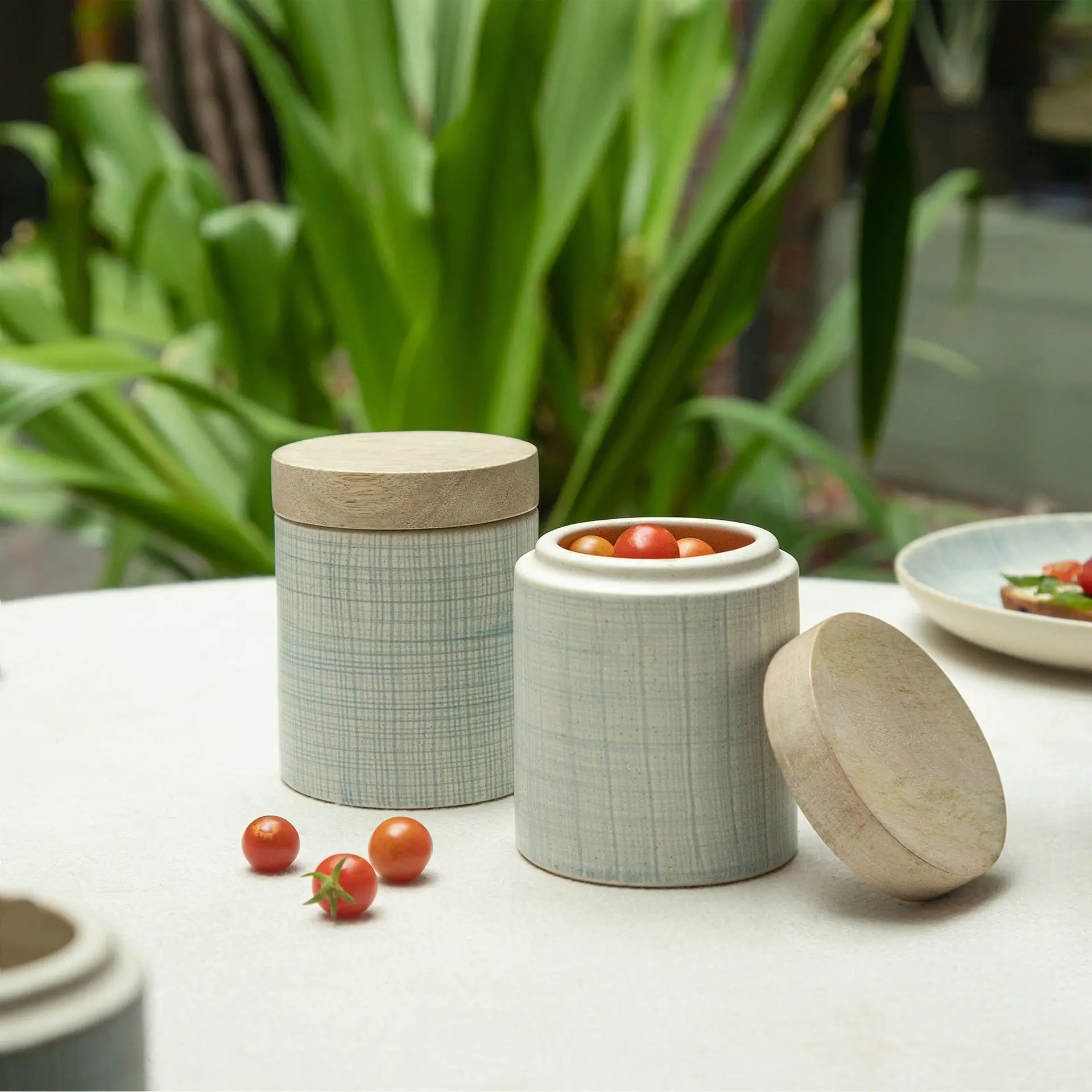 Saan Ceramic Jar with Wooden Lid Set of 2