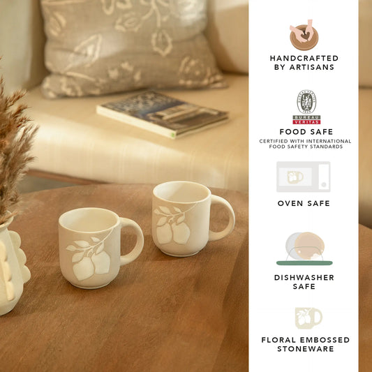 Pear embossed ceramic mug set of 2