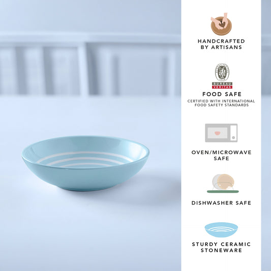 Ceramic Cereal Bowl Stripes Blue