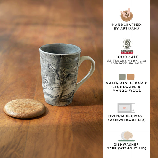 Carbon ceramic tall coffee mug with wooden lid