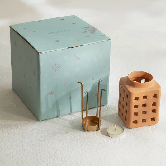 Lupa Terracotta Square Lantern With Metal Handle - Small
