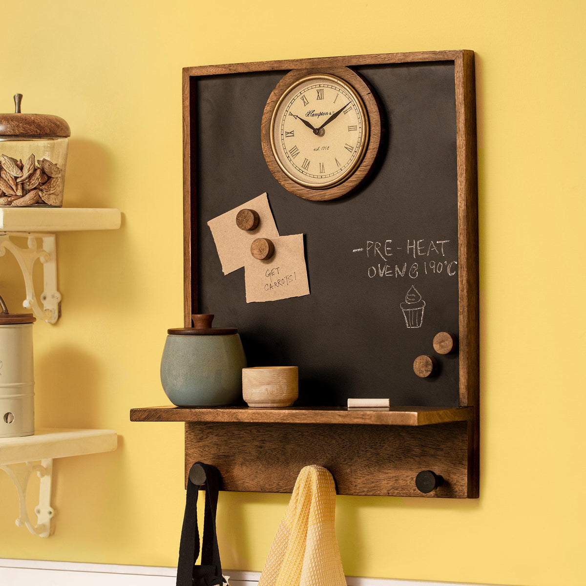 In Time Notice Board with Clock & Shelf