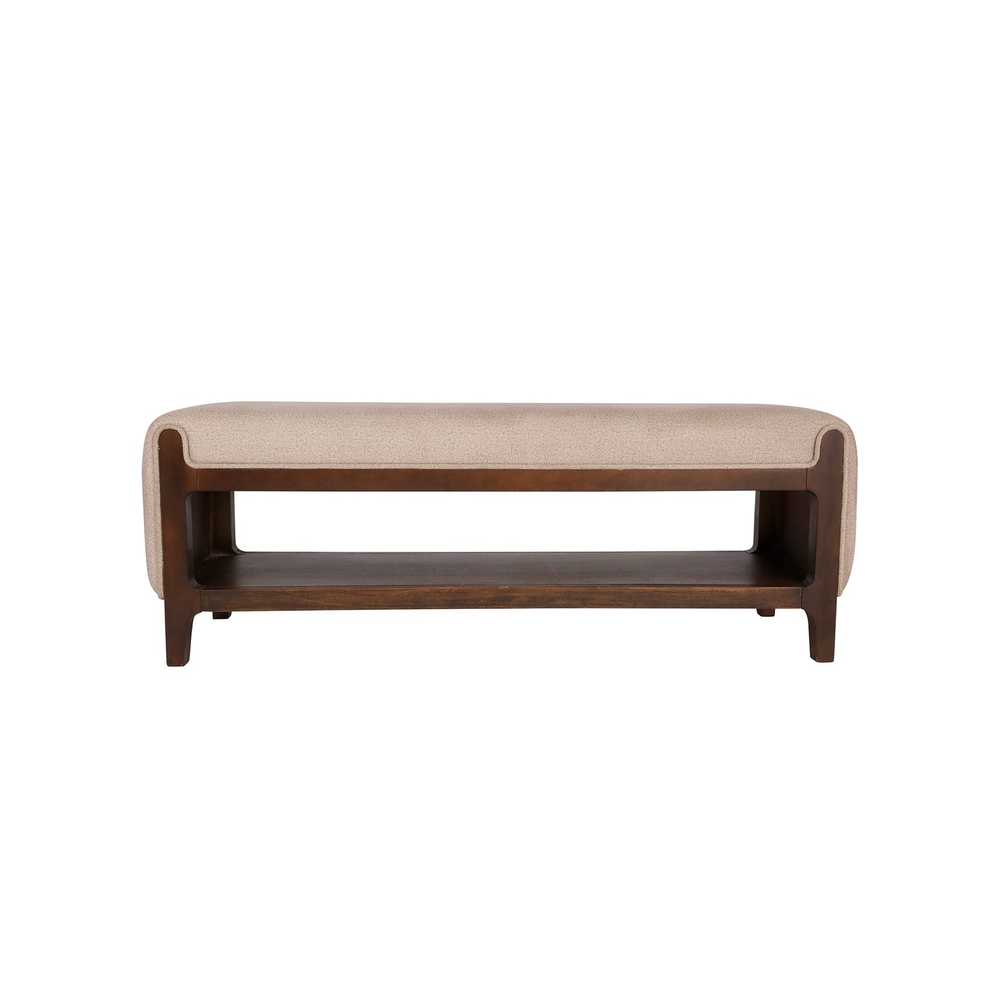 Noah Wooden Cushioned Bench with Shelf- 2