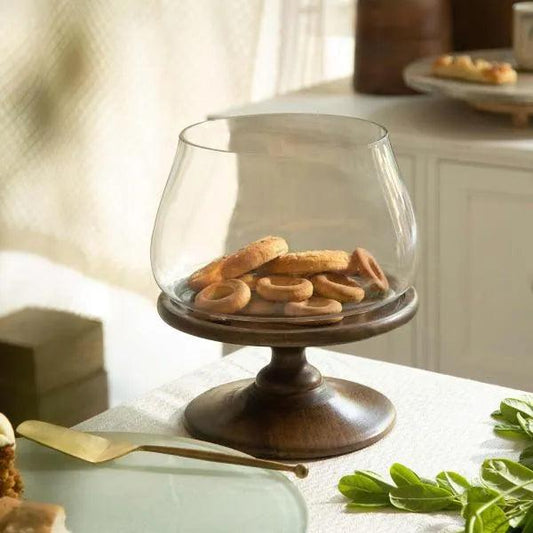 Vana Glass Hurricane W/ Wooden Stand - ellementry