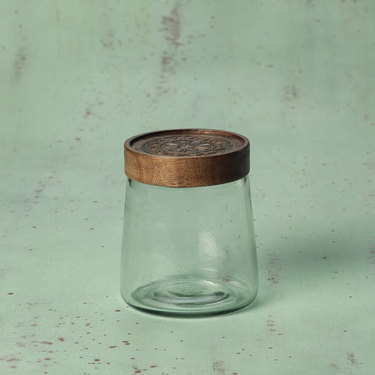 Clear Glass Jar With Metal Cladding Lid Small