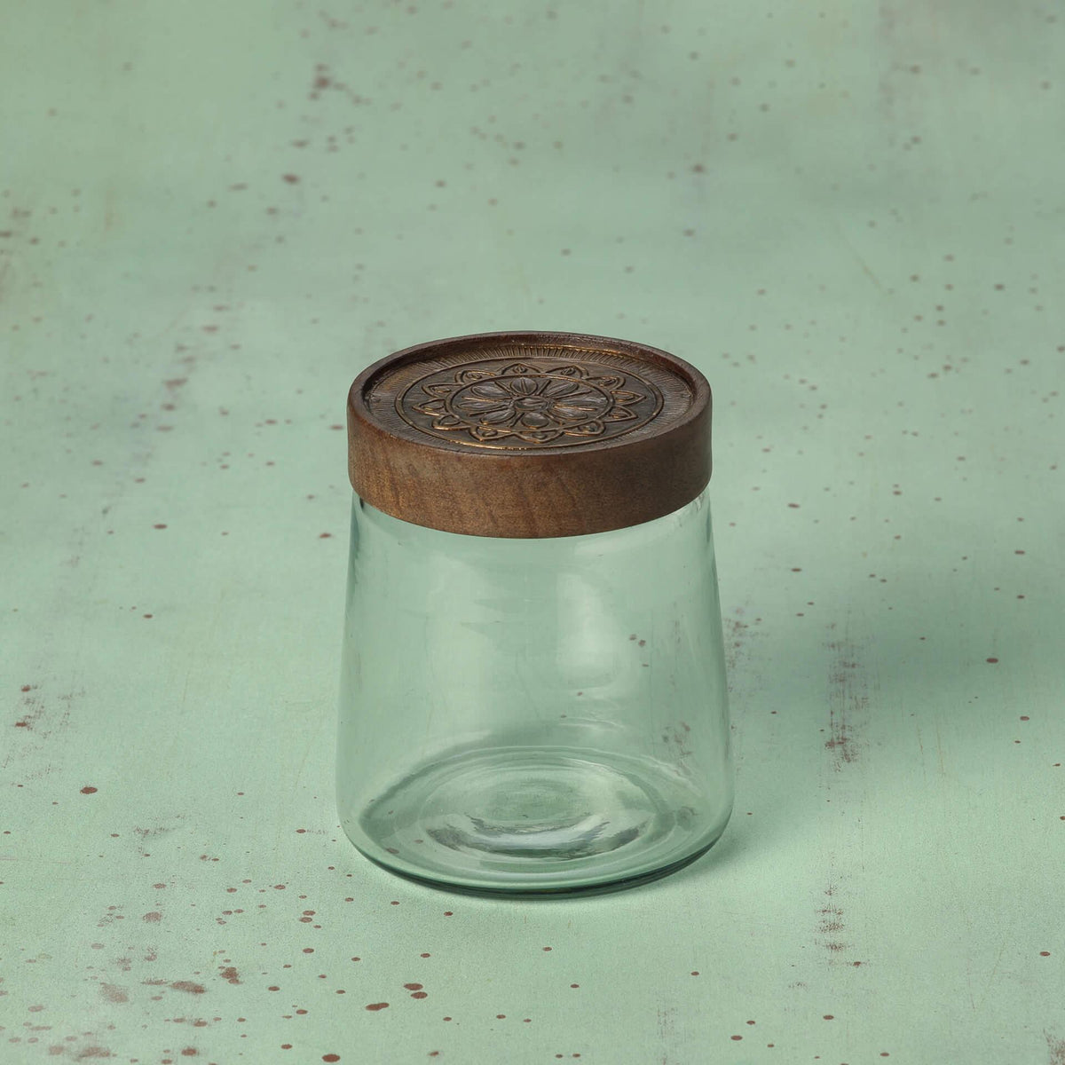 Clear Glass Jar With Metal Cladding Lid Small