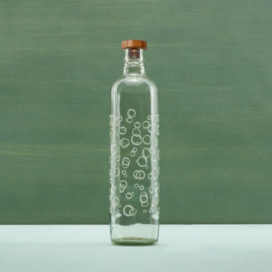 Bubbles Glass Water Bottle With Wooden Stopper
