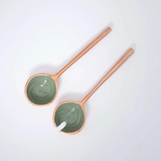 Sap Green Metal And Enamel Fusion Salad Spoon (Set Of 2) - ellementry