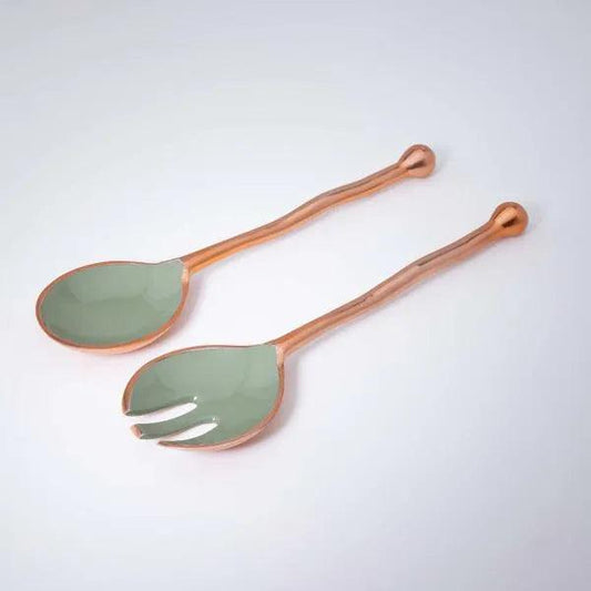 Sap Green Metal And Enamel Fusion Salad Server Set (Set Of 2) - ellementry