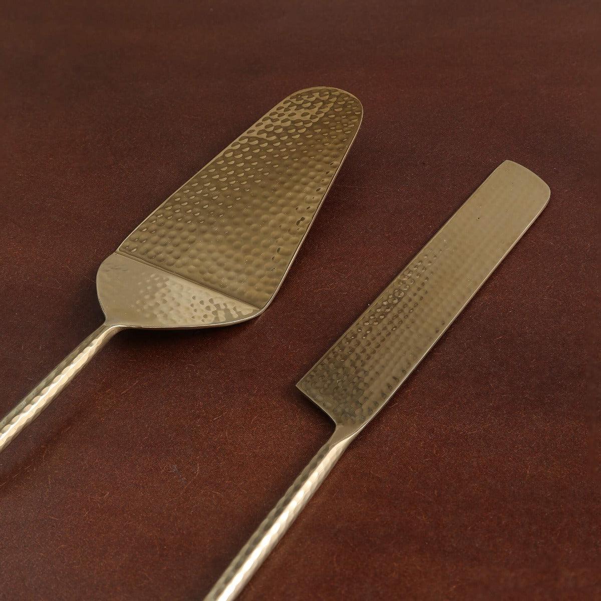 Norah Gold Hammered Cake Server Set Of 2