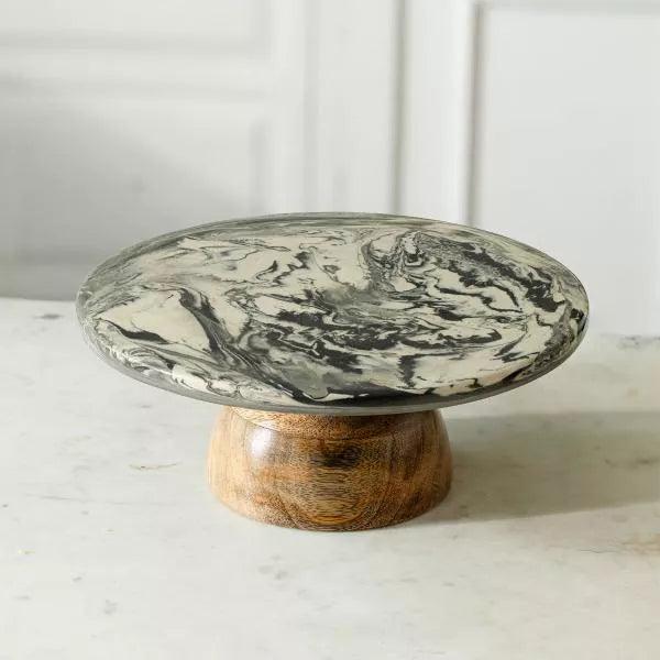 carbon ceramic and wooden cake stand - ellementry