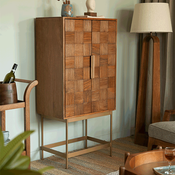 Bruno bar cabinet with metal stand