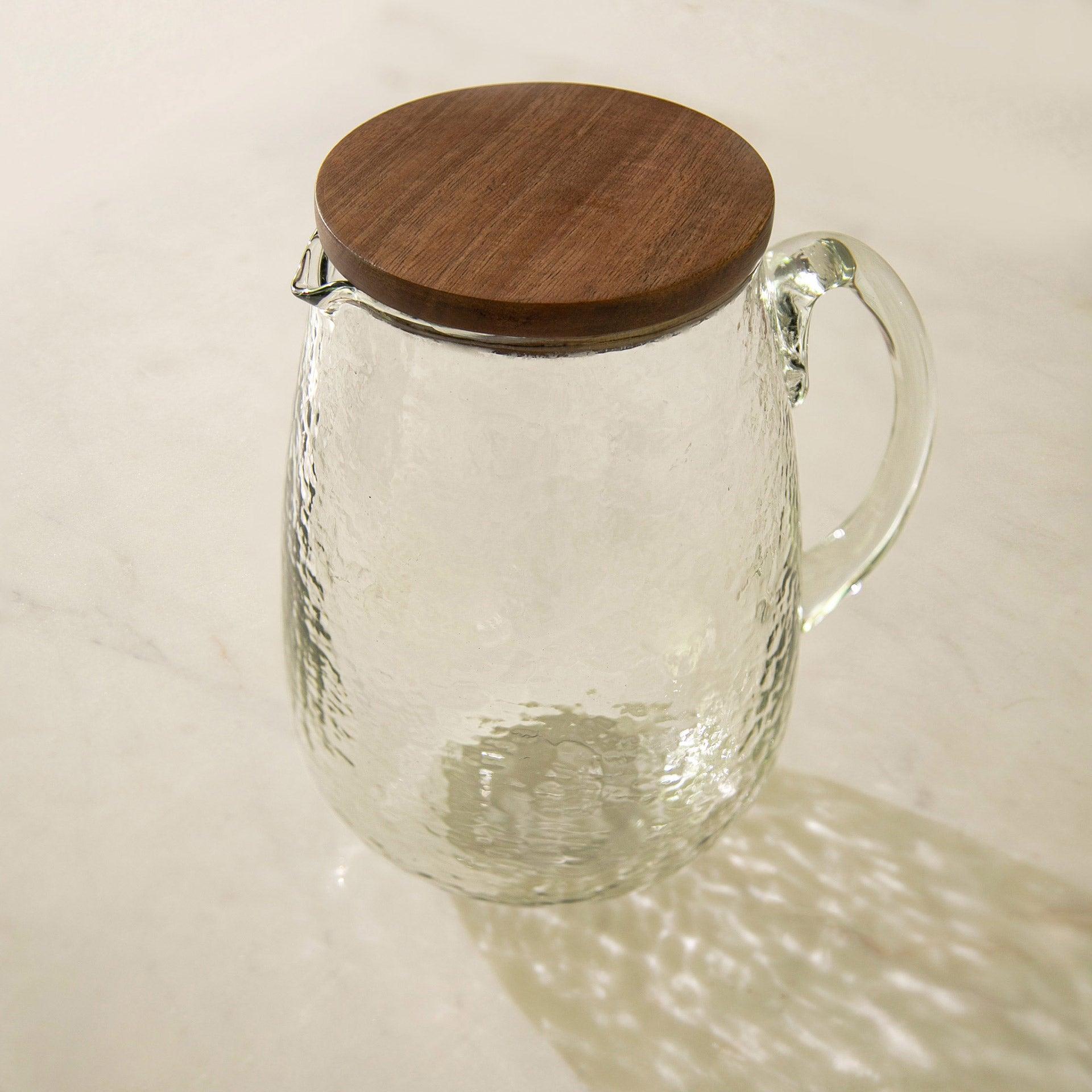 Dewy Glass Jug with wooden lid