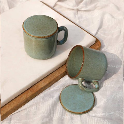 Aqua Rustic Ceramic Mug Set of Two - ellementry