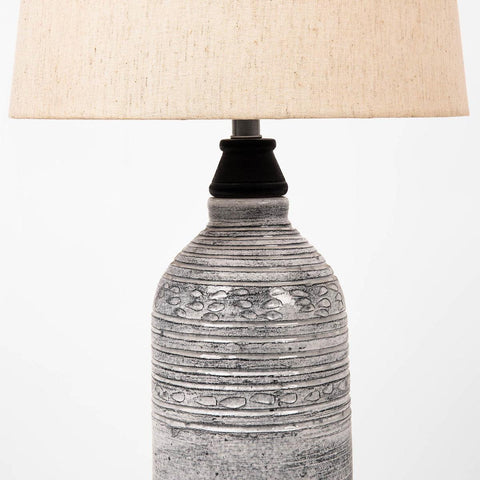 grey terracotta oval table lamp with shade - ellementry