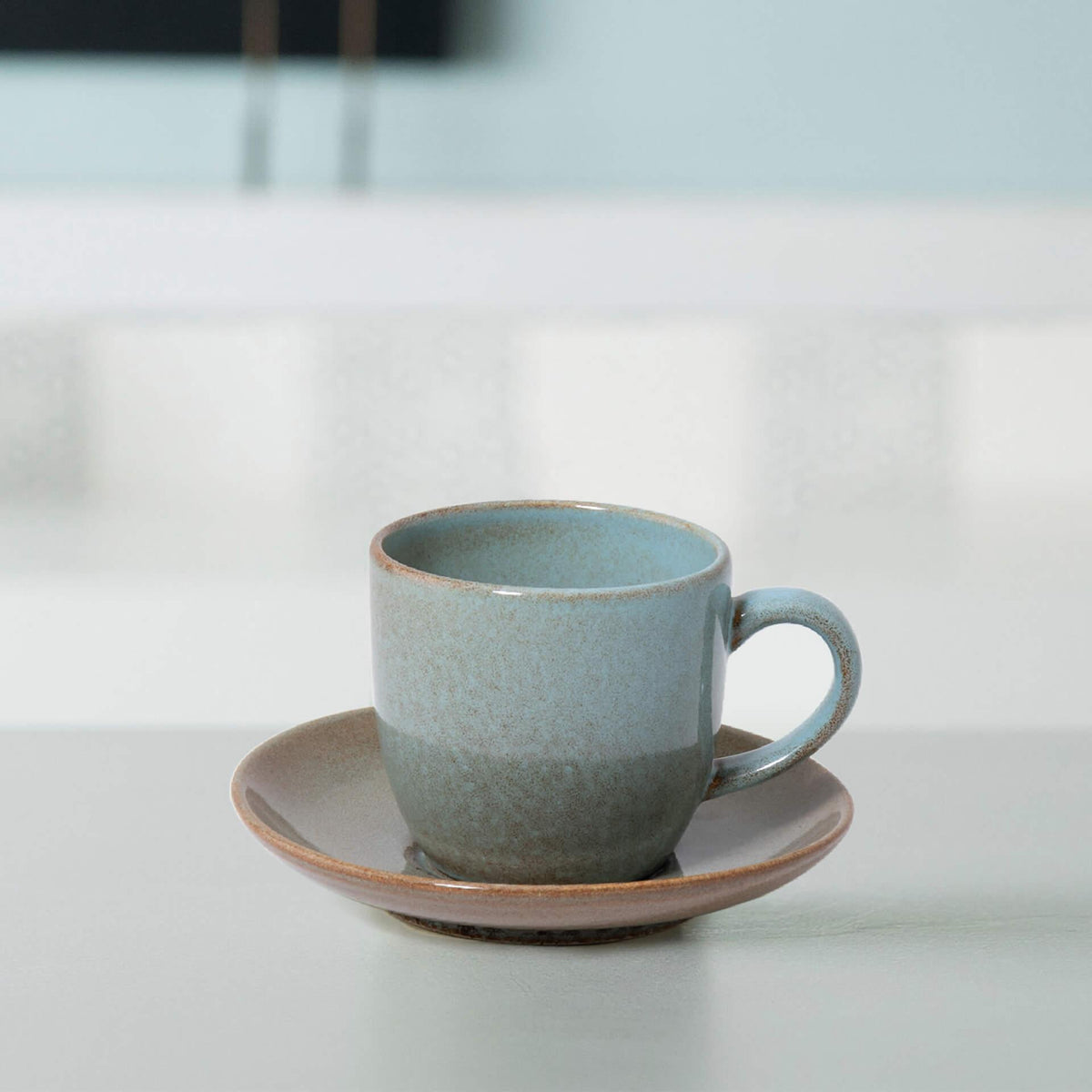 aqua rustic ceramic tea cup saucer - ellementry