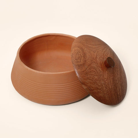 terracotta curd setter with wooden lid- large - ellementry