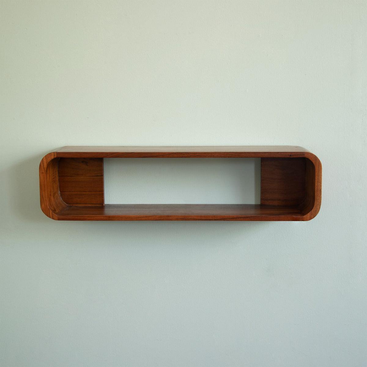 Boxy wooden wall shelf