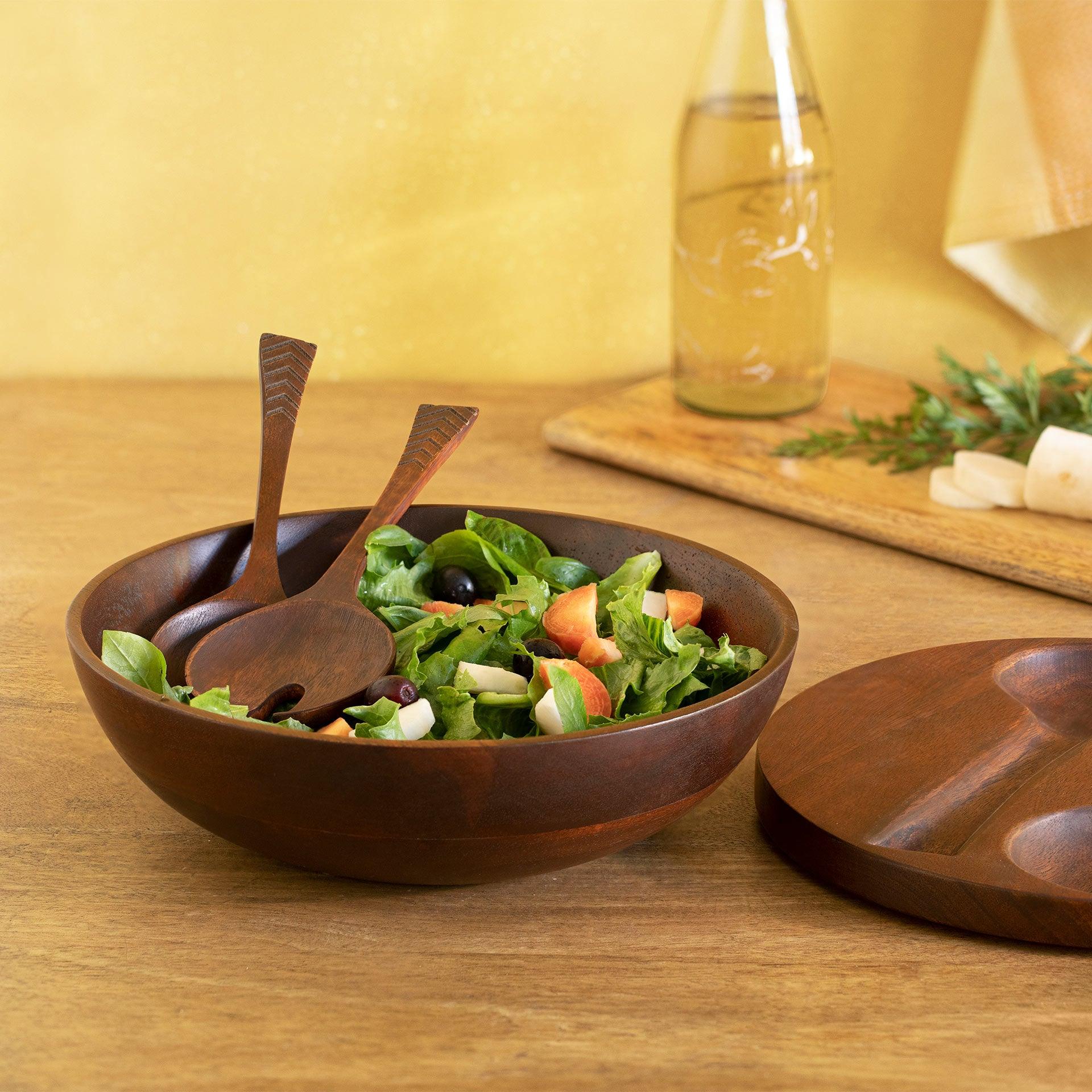 Zest Wooden Salad Bowl Set of 2 with Server & Lid