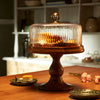 Fluted Glass Cloche With Wooden Stand
