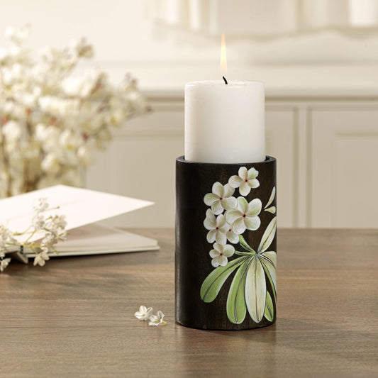 Frangipani Wooden Candle Holder - Large
