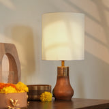 Cottage Wooden Ribbed Lamp With Shade