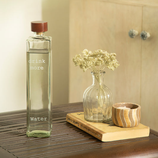 Drink More Glass Water Bottle With Wooden Stopper