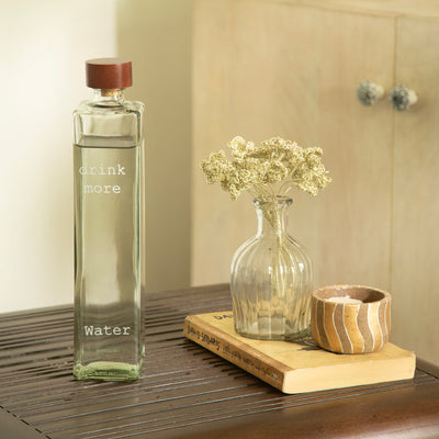 Drink More Glass Water Bottle With Wooden Stopper