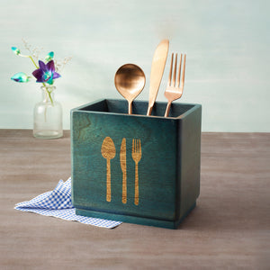 Blue Wood Utensil Holder
