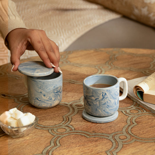 The Earth Ceramic Mug Set of Two with Lid