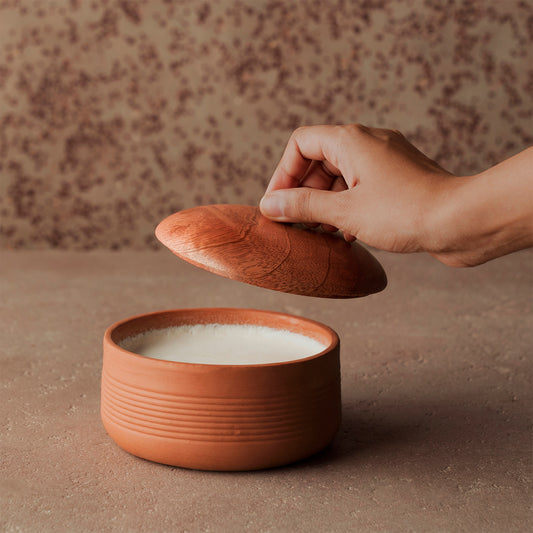 Terracotta Curd Setter With Wooden Lid- Small