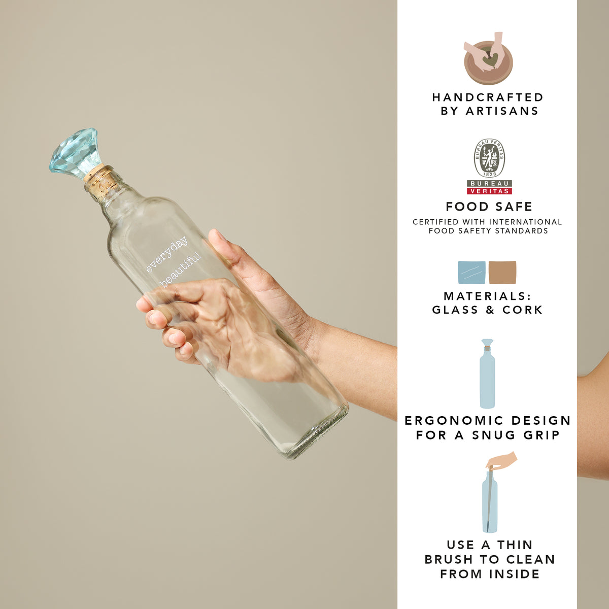Everyday Glass Bottle With Blue Glass Stopper