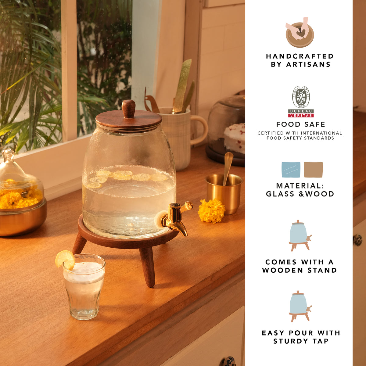 Dew Water Dispenser With Wooden Stand - 3 Ltr