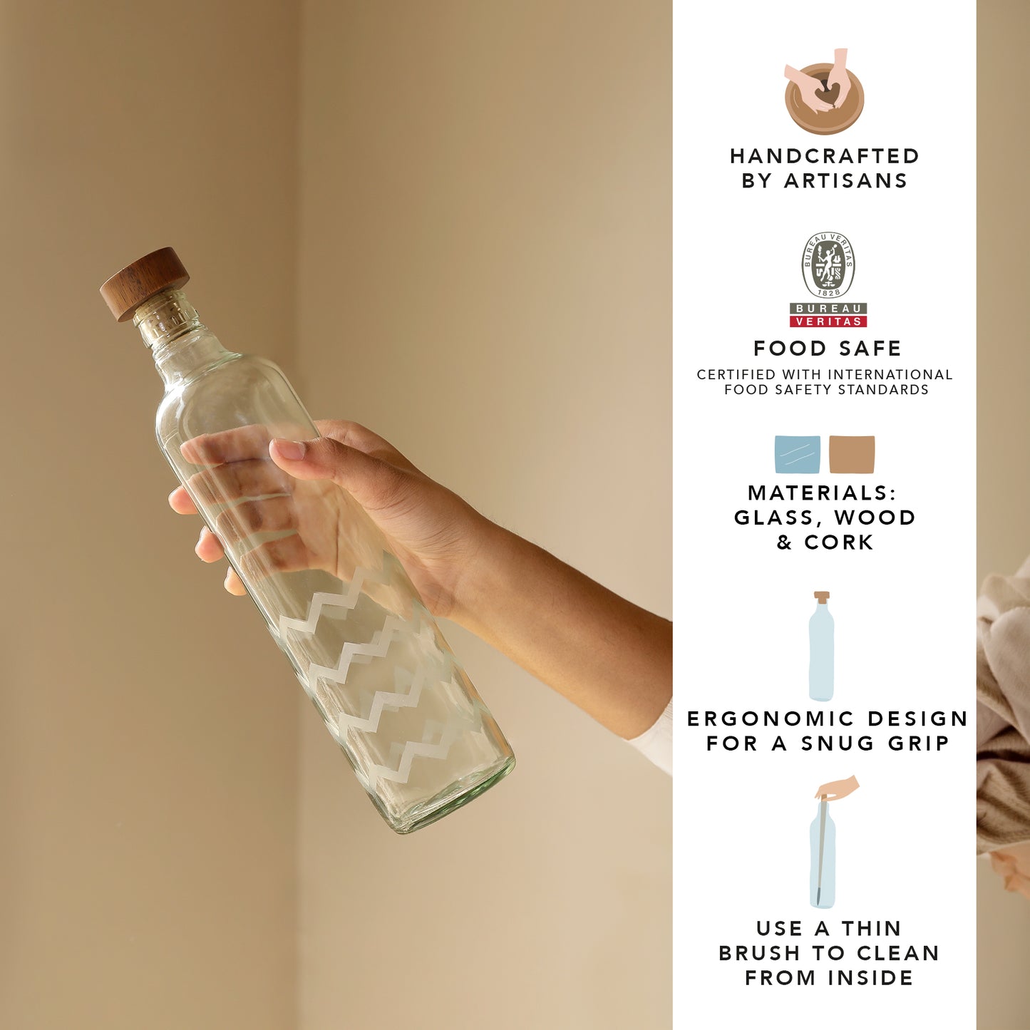 Frosted Chevron Glass Bottle With Brown Wooden Stopper