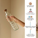 Frosted Chevron Glass Bottle W/Brown Wood Stopper