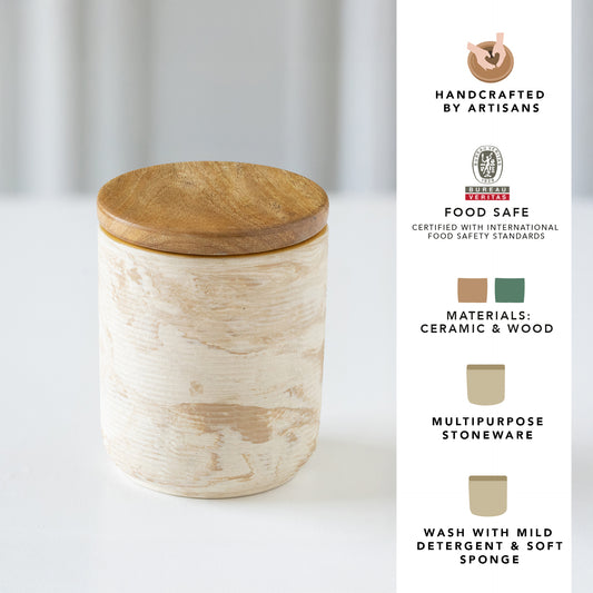 Amber Love Ceramic Jar With Wooden Lid- Small