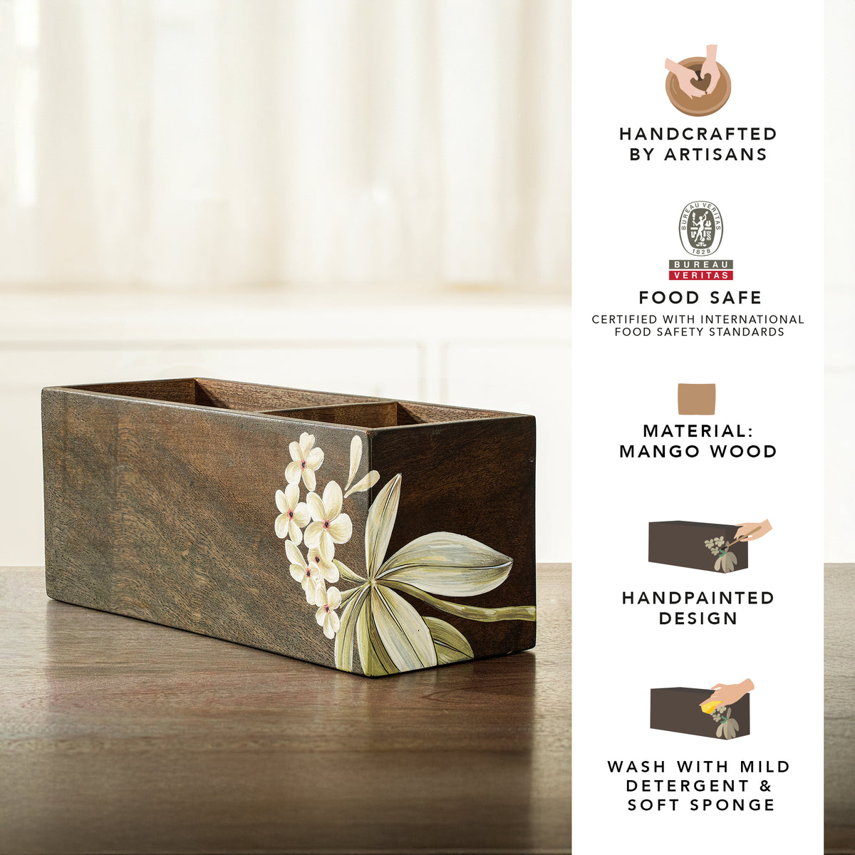 Frangipani Wooden Cutlery Stand