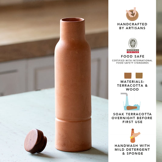 terracotta bottle with wooden lid