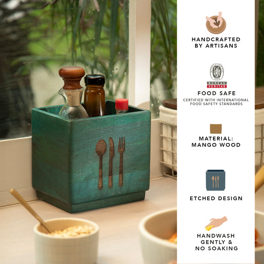 Blue Wood Utensil Holder