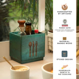 Blue Wood Utensil Holder
