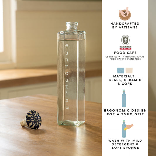 Square glass water bottle with ceramic stopper