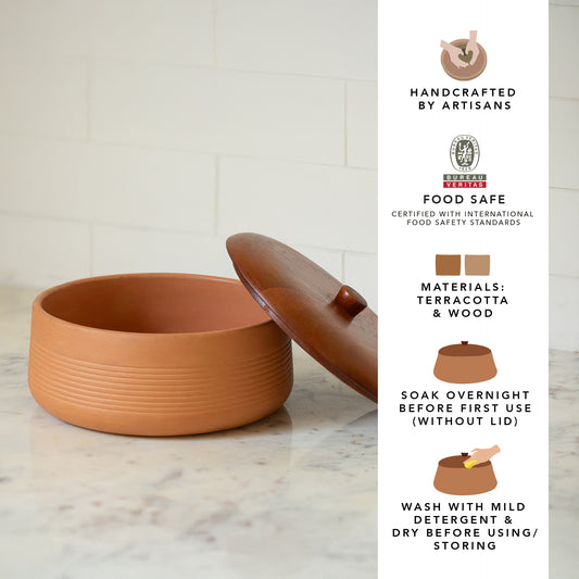 Terracotta Curd Setter With Wooden Lid- Small