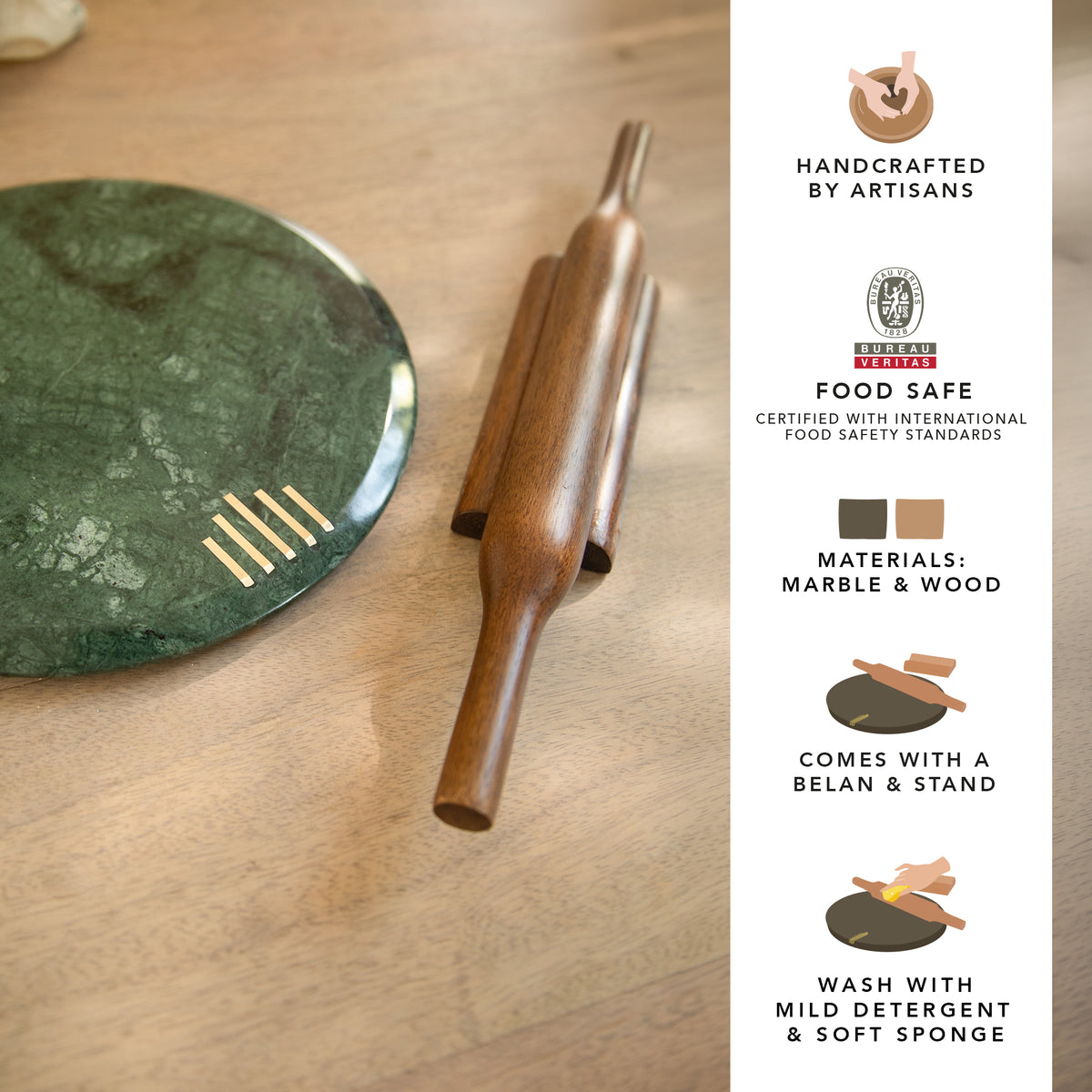 Verde Marble Chakla Belan with Stand