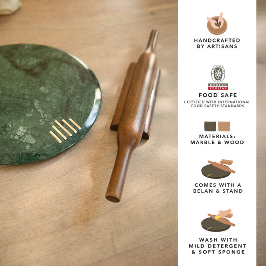 Verde Marble Chakla Belan with Stand